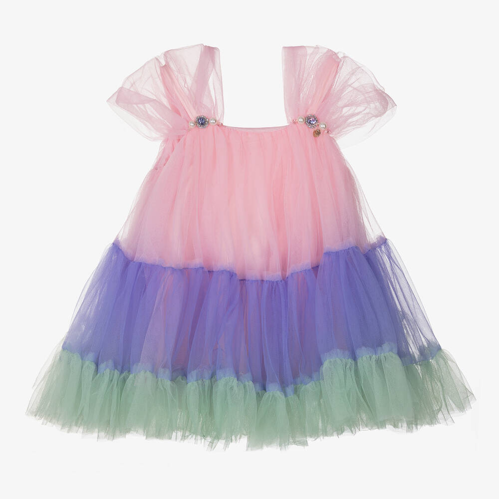 Le Mu - Розово-фиолетовое платье из тюля для девочек | Childrensalon