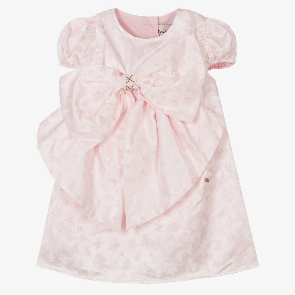 Le Mu - Розовое жаккардовое платье из атласа с бантом | Childrensalon