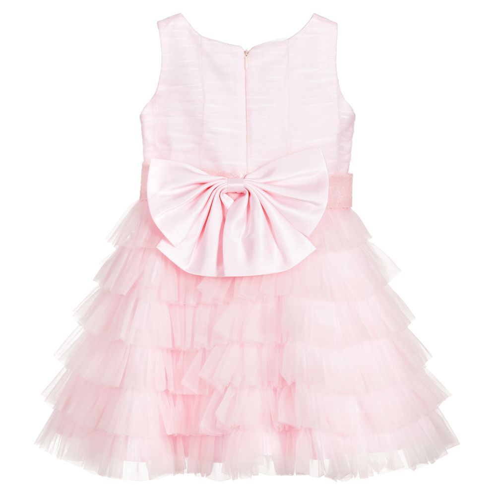 Le Mu - Girls Pink Tiered Tulle Dress | Childrensalon