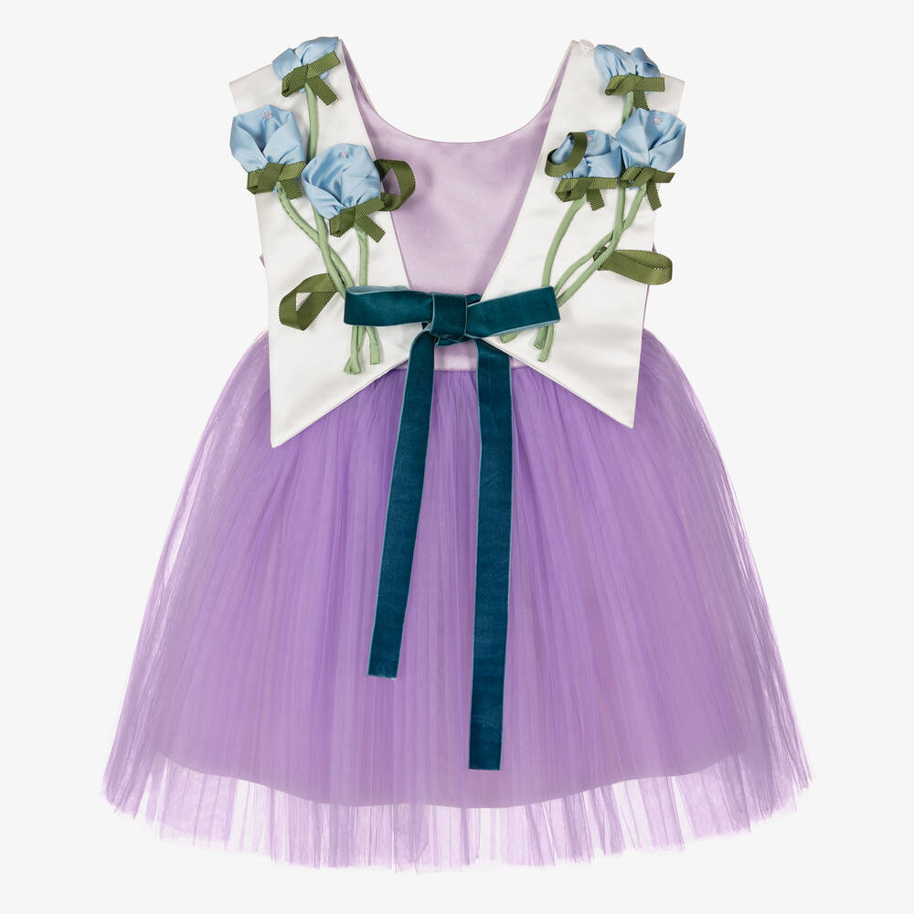 Le Mu - Girls Purple Satin & Tulle Tulips Dress | Childrensalon