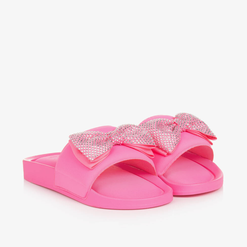 Lelli Kelly - Girls Pink Diamanté Bow Sliders | Childrensalon