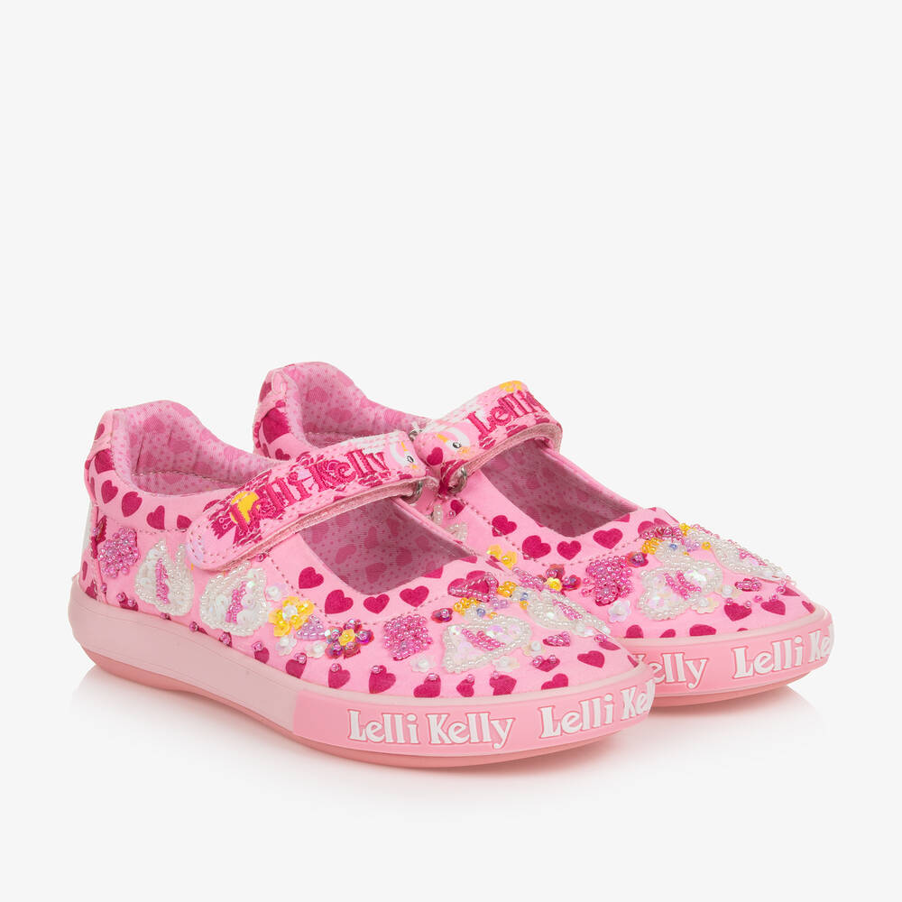 Lelli Kelly - Girls Pink Hand-Beaded Swan Bar Shoes | Childrensalon