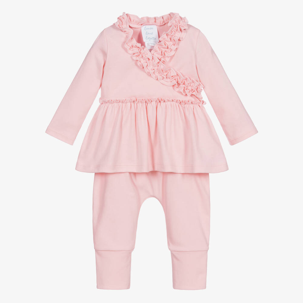 Lemon Loves Layette - Baby Girls Pink Cotton Trouser Set | Childrensalon