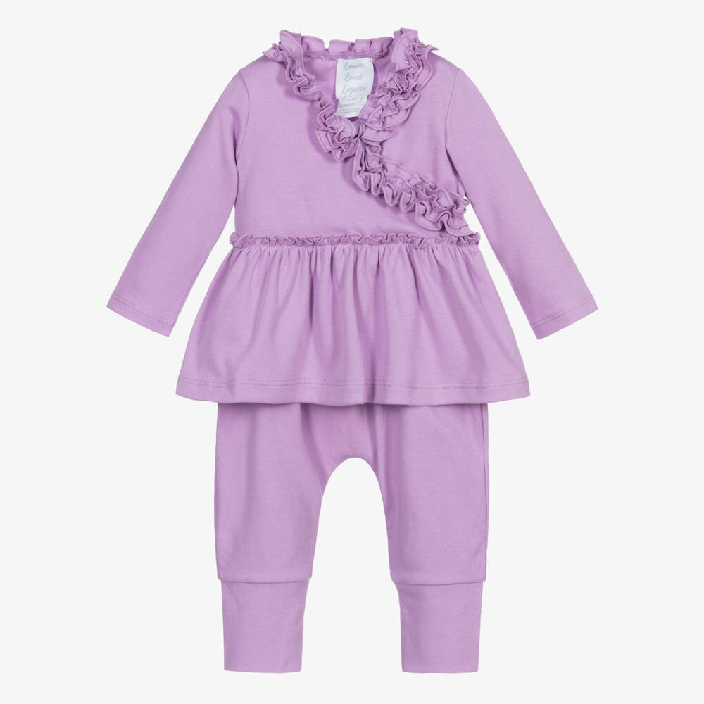 Lemon Loves Layette - Baby Girls Purple Cotton Trouser Set | Childrensalon