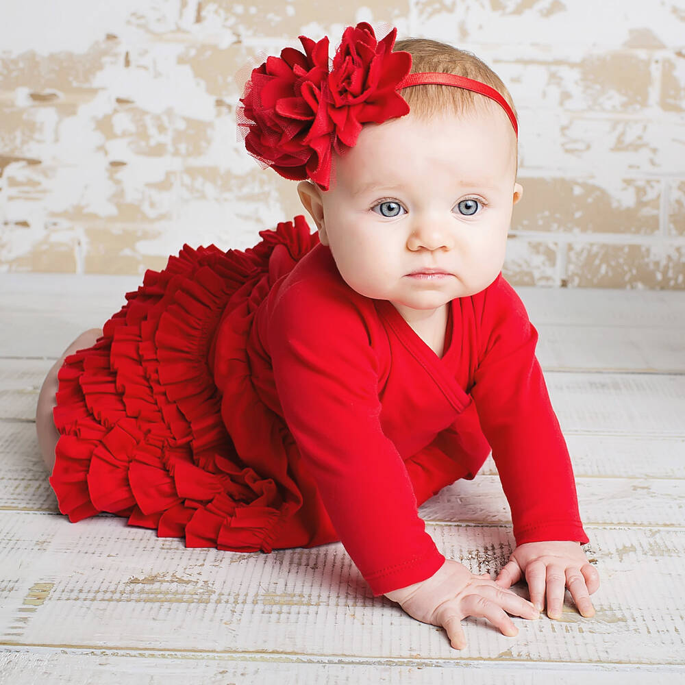 Lemon Loves Layette Robe rouge à volants en coton bébé fille