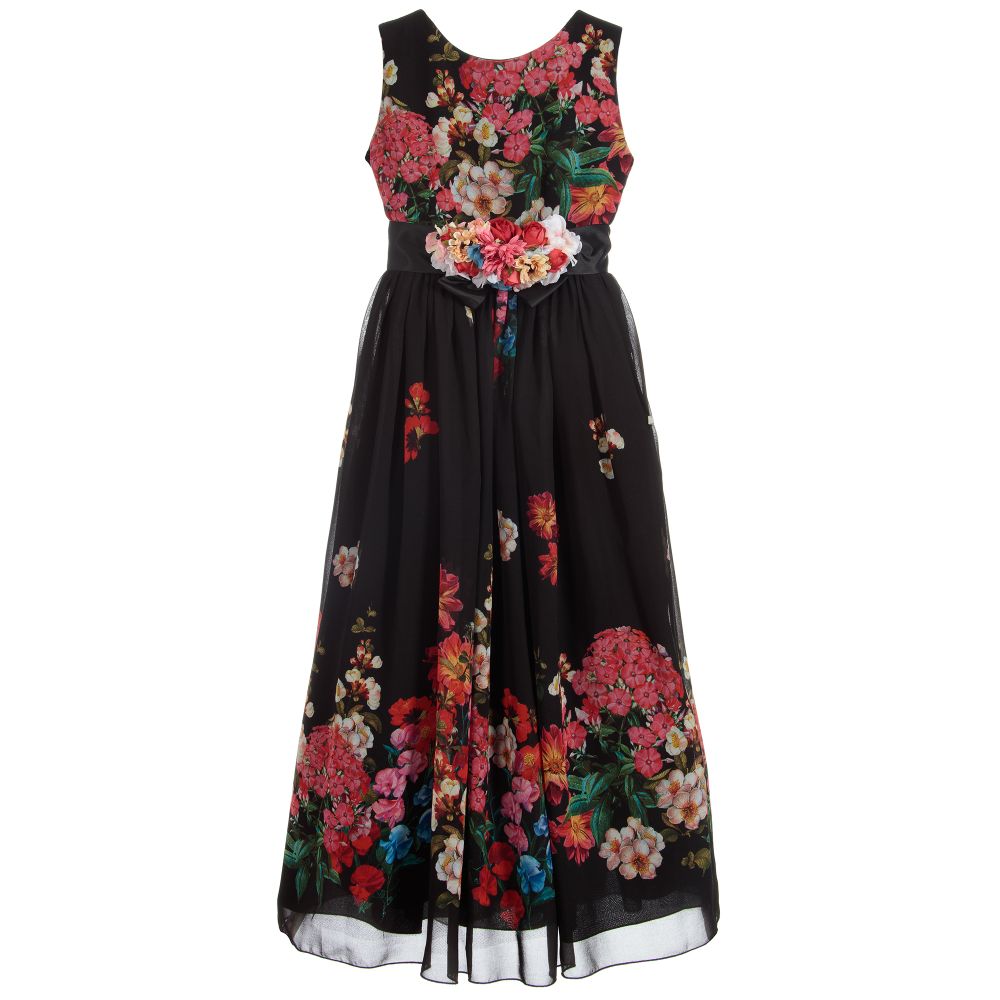 Lesy - Black Floral Print Long Dress | Childrensalon