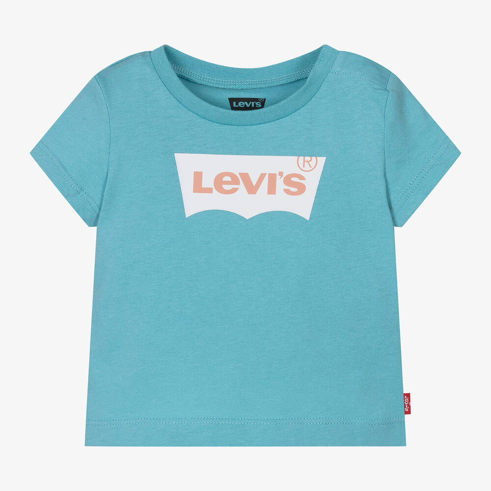Levi's - تيشيرت أطفال بناتي قطن جيرسي لون أزرق فاتح | Childrensalon