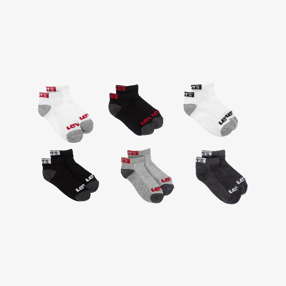 Levi's - Black & Grey Trainer Socks (6 Pack) | Childrensalon