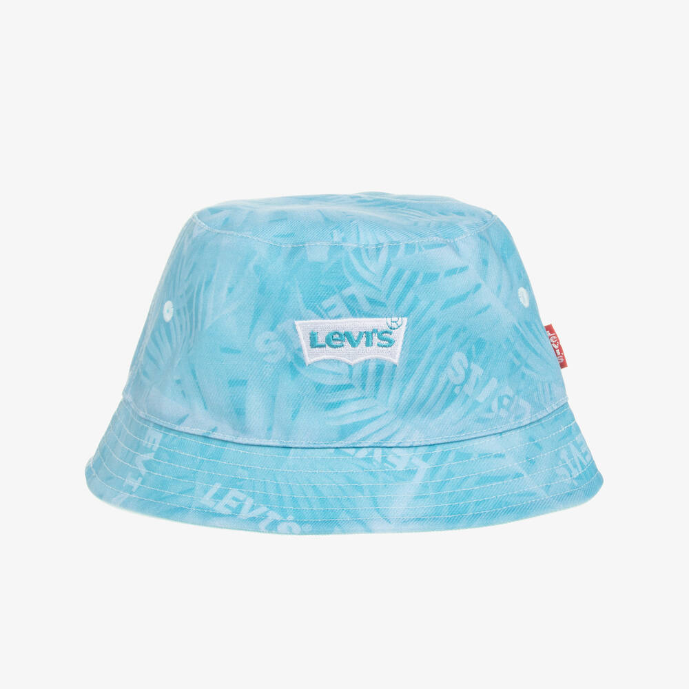 Levi's Kids' Boys Blue Reversible Batwing Logo Bucket Hat In Brown