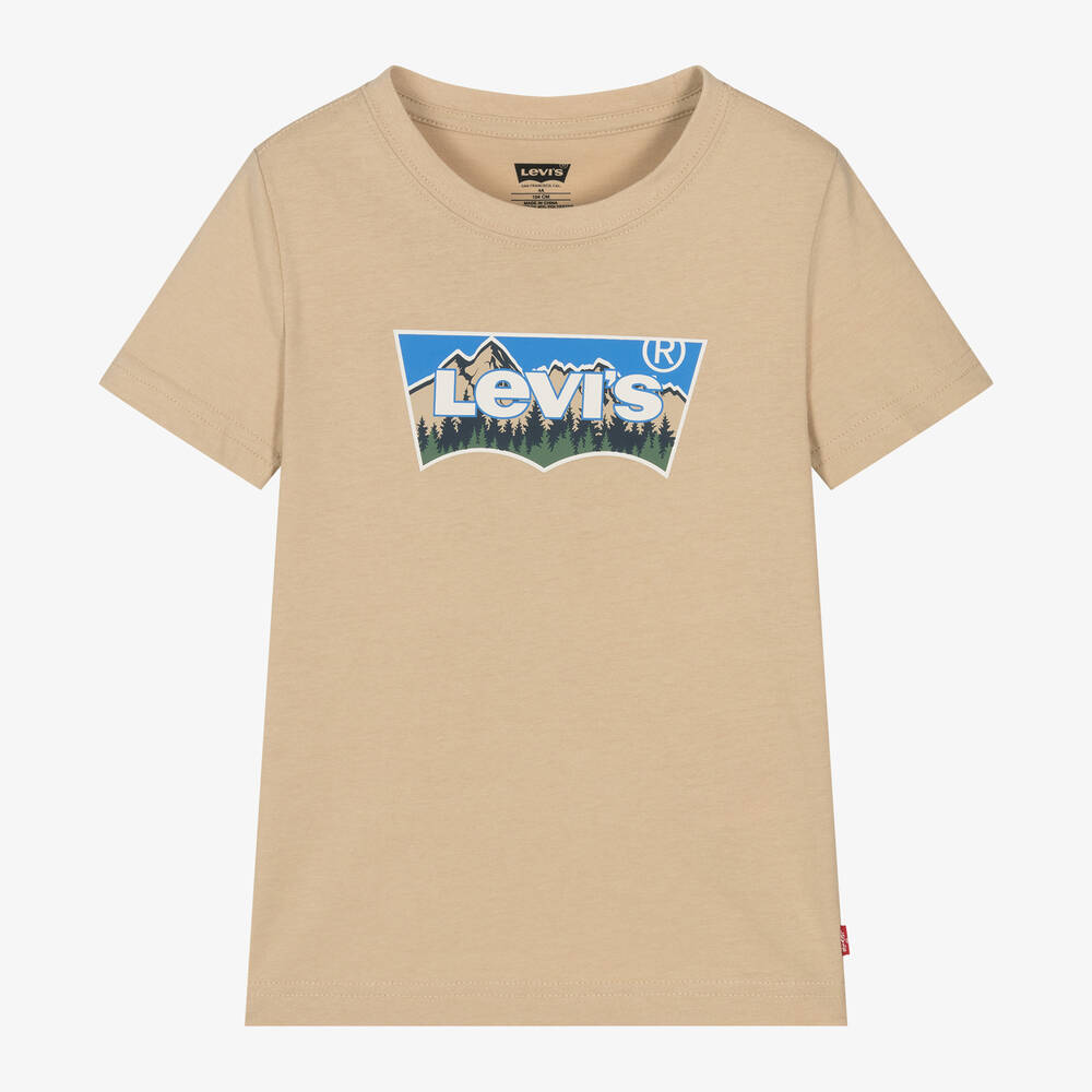 Levi's - Boys Beige Cotton Batwing Logo T-Shirt | Childrensalon