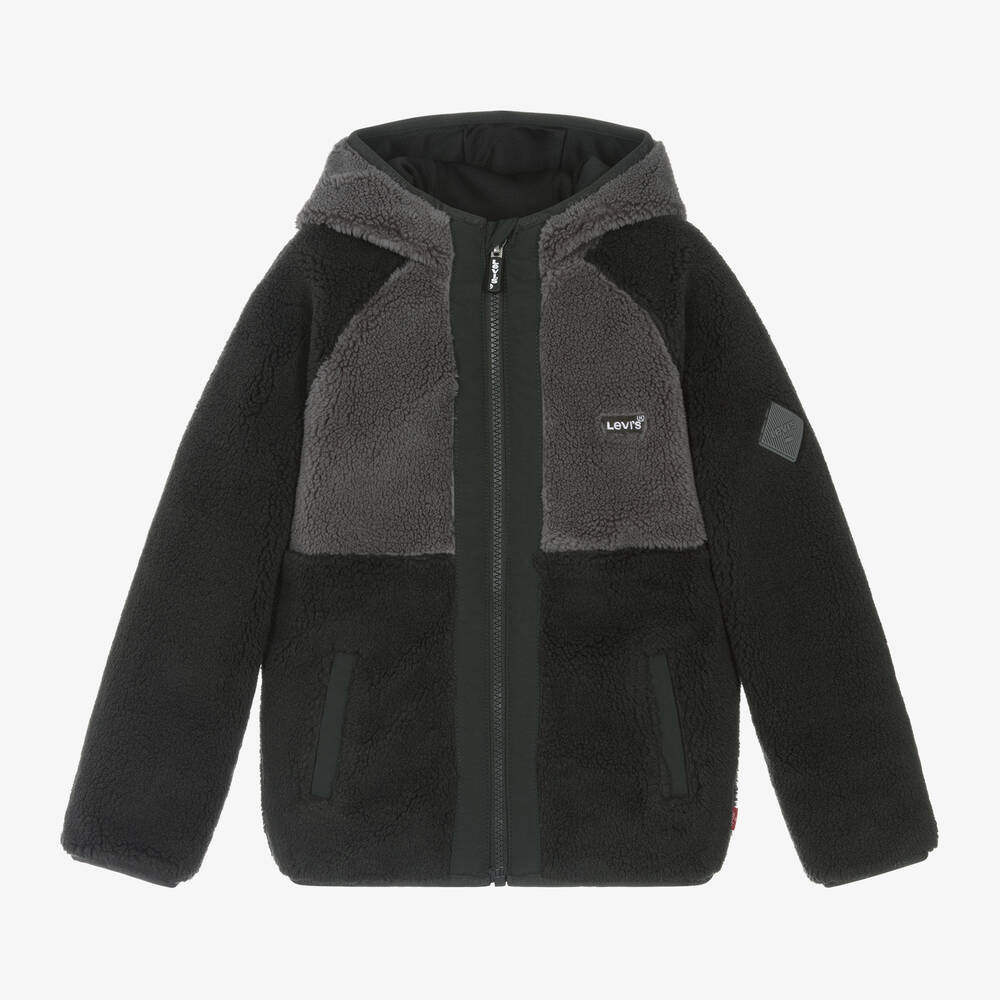 Levi's - Boys Black & Grey Sherpa Hooded Jacket | Childrensalon