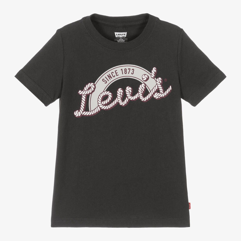 Levi's - Boys Black Organic Cotton Rope T-Shirt | Childrensalon