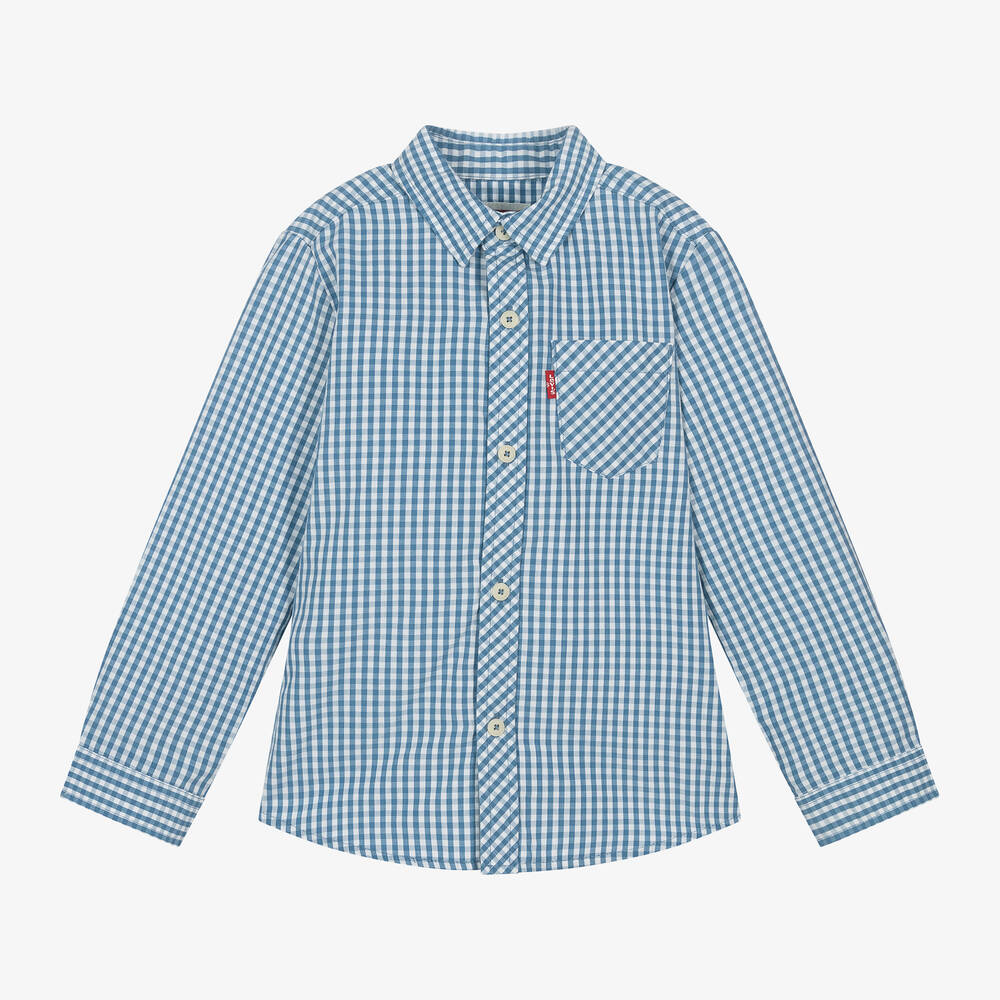 Levi's - قميص مزيج قطن كاروهات لون أزرق وأبيض للأولاد | Childrensalon