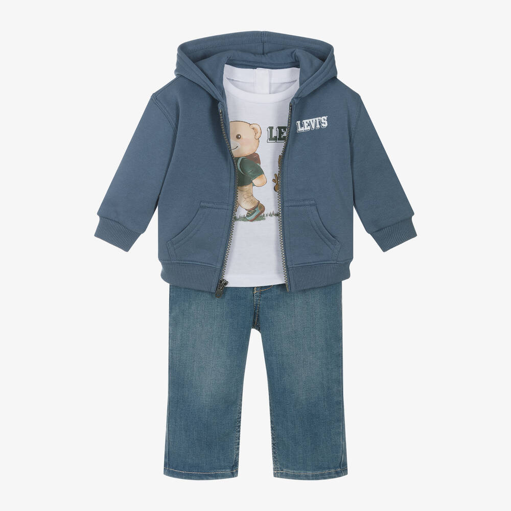 Levi's - Boys Blue Cotton & Denim Trouser Set | Childrensalon