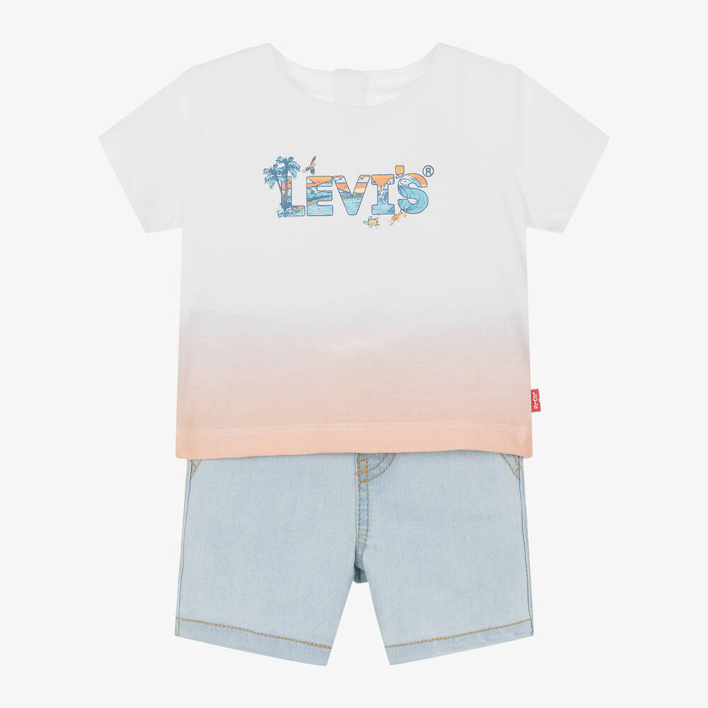Levi's Babies' Boys Blue Denim Shorts Set In Multi