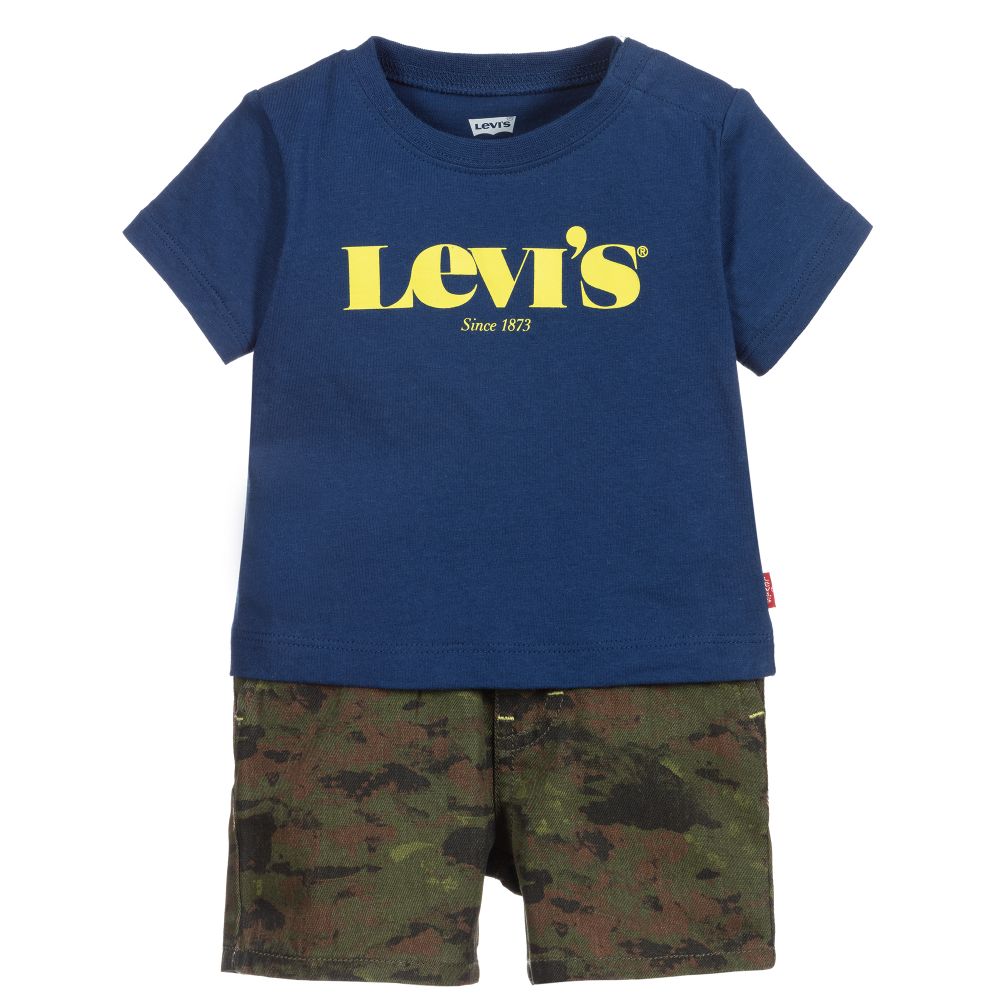 Levi's Babies'  Boys Blue & Green Shorts Set In Multi