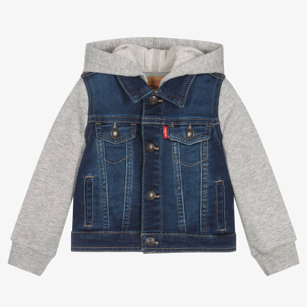 Levi's - Boys Blue Hooded Denim & Jersey Jacket | Childrensalon