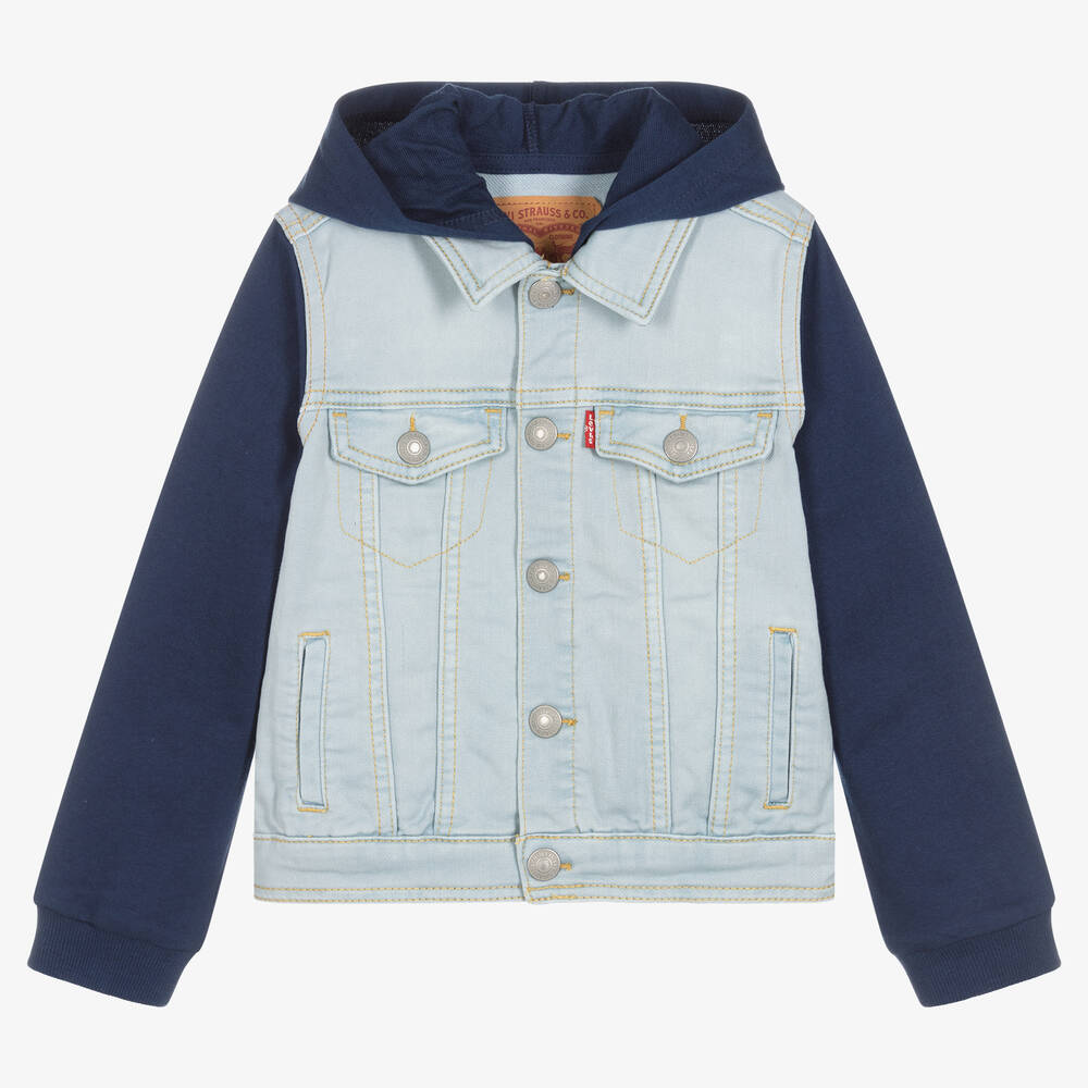 Levi's - Boys Blue Hooded Denim & Jersey Jacket | Childrensalon