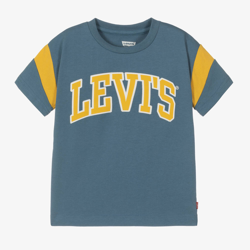 Levi's - تيشيرت بشعار قطن عضوي لون أزرق للأولاد | Childrensalon