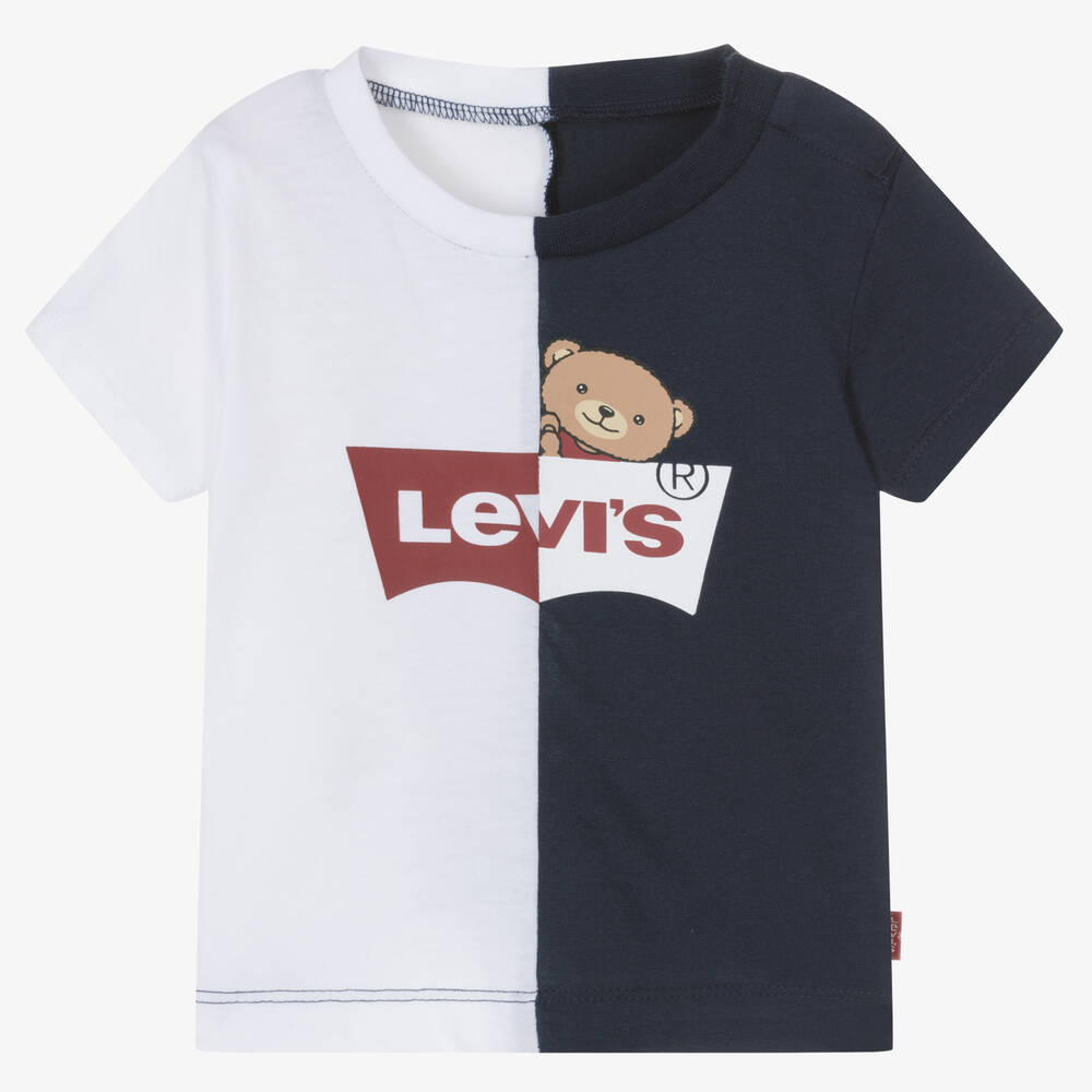 Levi's - T-Shirt mit Teddybär in Blau & Weiß | Childrensalon