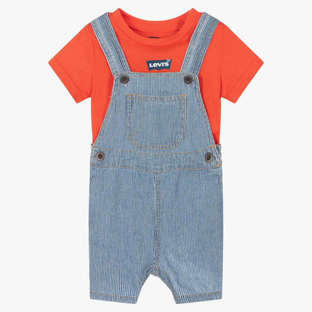 Levi's Babies'  Boys Cotton T-shirt & Dungaree Shorts Set In Blue
