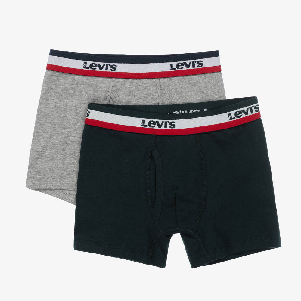 Levi's - Boys Grey & Blue Cotton Boxer Shorts (2 Pack) | Childrensalon