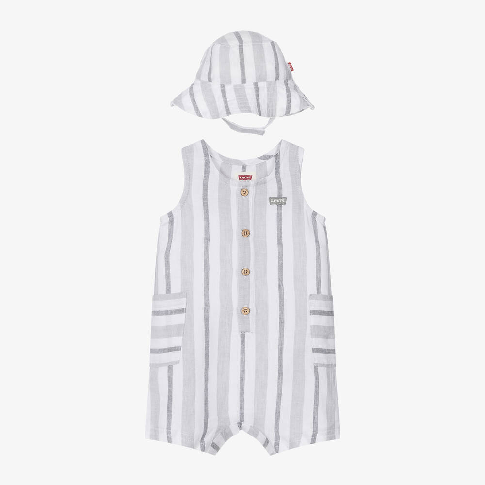 Levi's - Boys Grey Linen Babysuit & Hat Set | Childrensalon