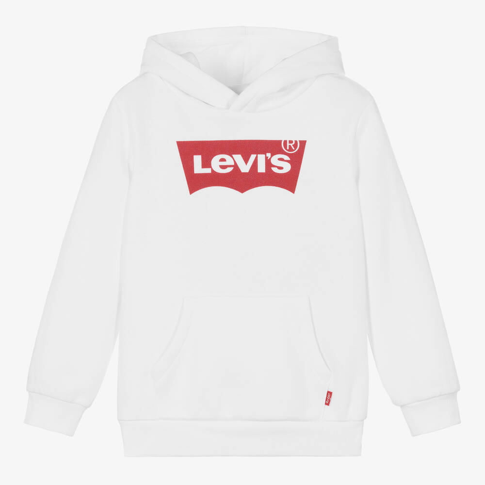 Levi's - Boys White Cotton Logo Hoodie | Childrensalon
