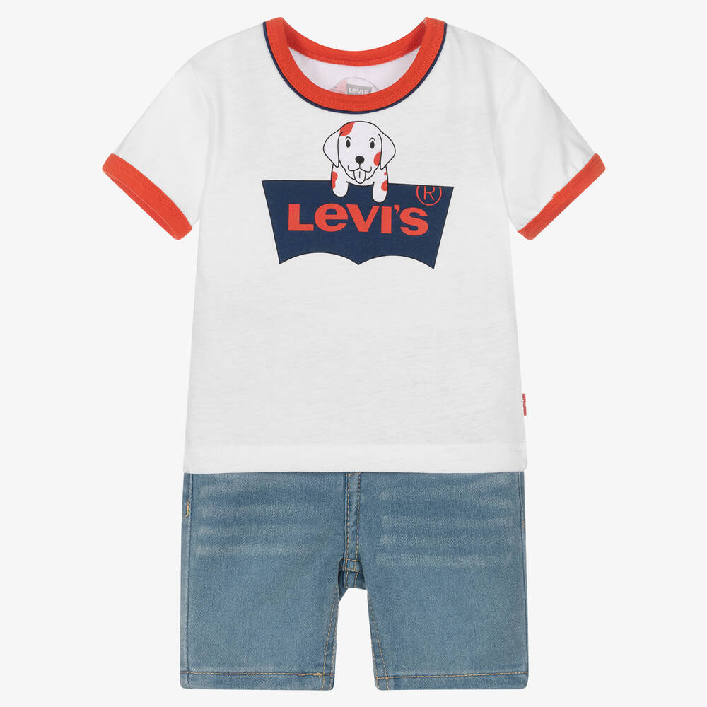 Levi's Babies'  Boys White T-shirt & Blue Shorts Set