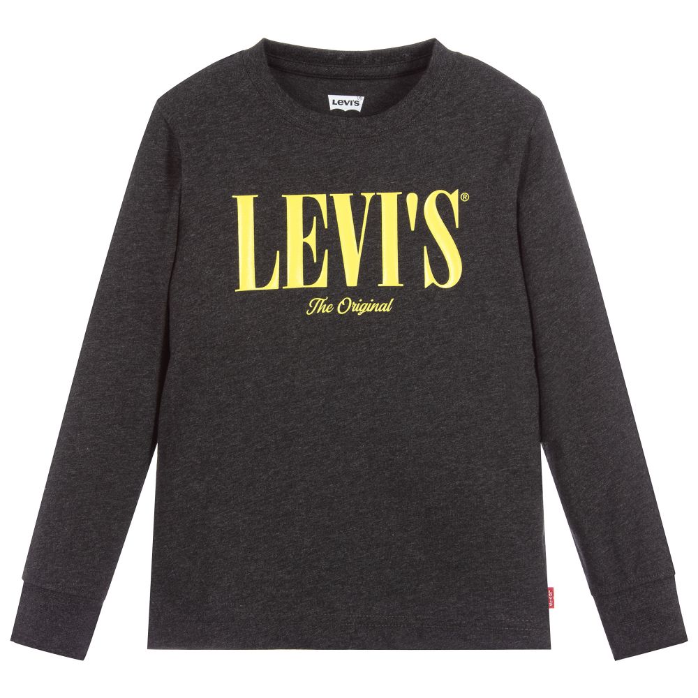 Levi's Babies'  Boys Dark Grey Cotton Logo Top In Grey