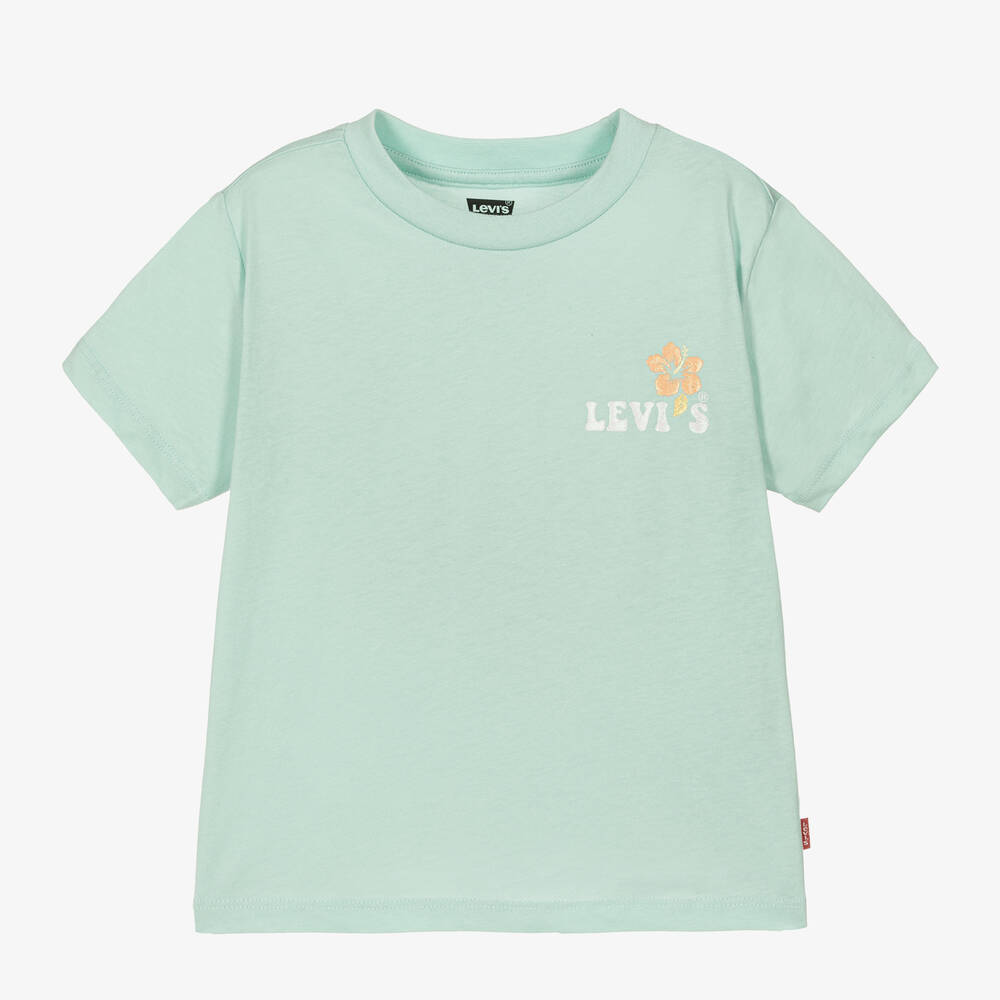 Levi's Kids' Girls Blue Organic Cotton T-shirt In Green