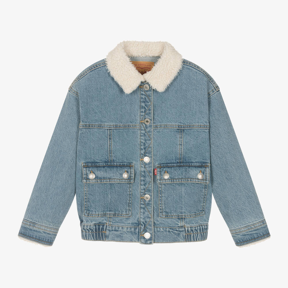 Levi's - Girls Blue Sherpa Collar Denim Jacket | Childrensalon