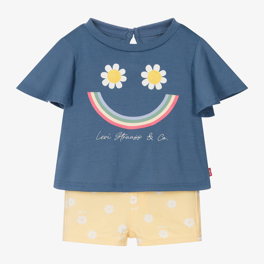 Levi's - Girls Blue & Yellow Floral Shorts Set | Childrensalon