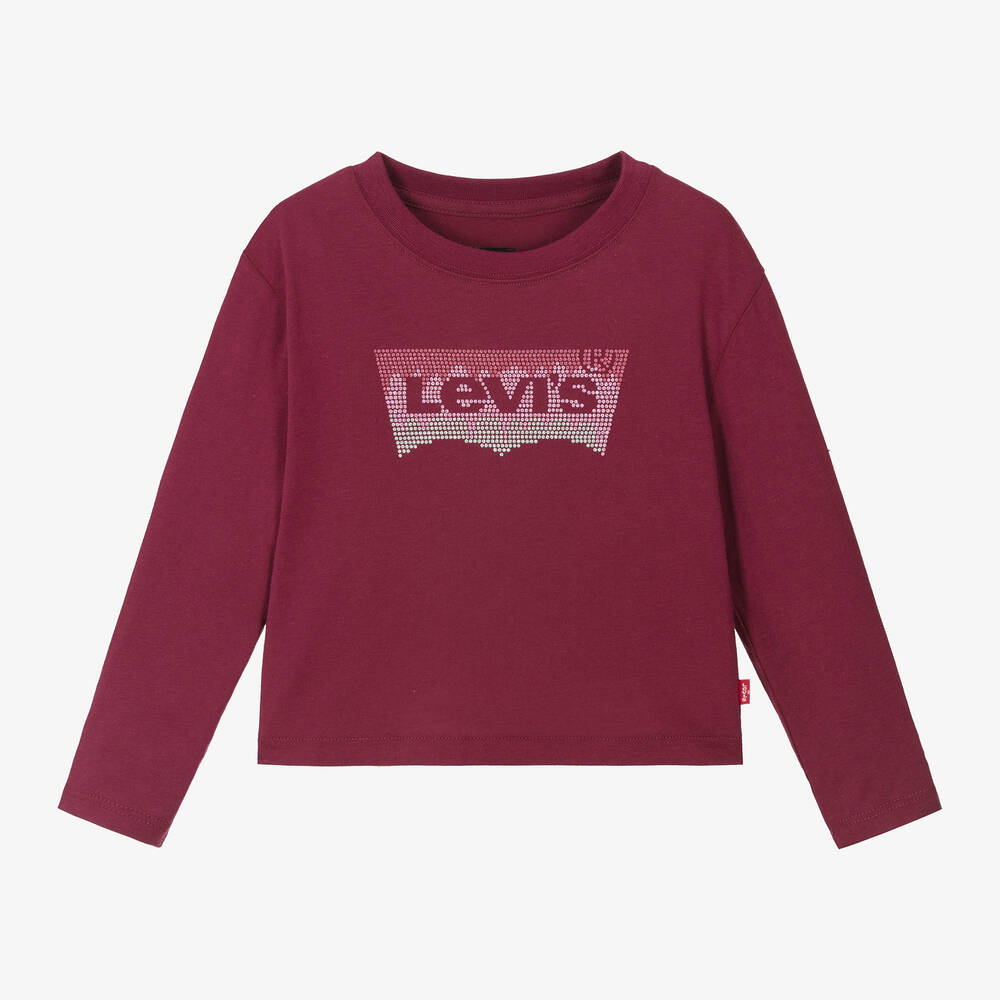Levi's Kids'  Girls Burgundy Red Cotton Glitter Top