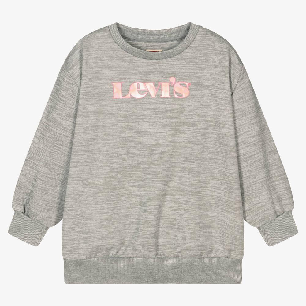 Levi's Kids'  Girls Grey & Pink Logo Sweatshirt In Grey