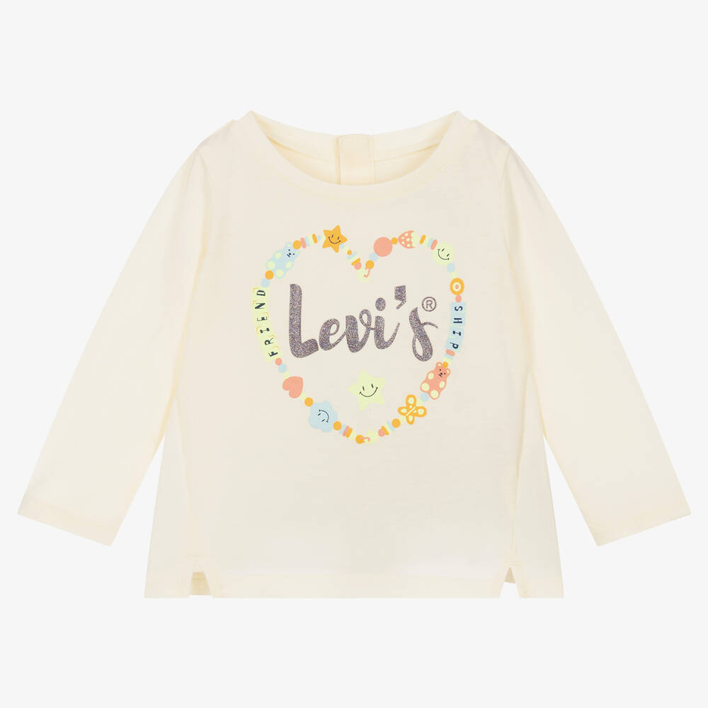 Levi's Babies'  Girls Ivory Cotton Heart Print Top