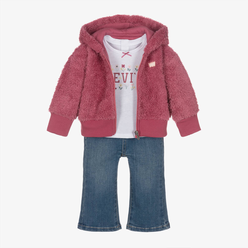 Levi's - Girls Pink & Blue Denim Trouser Set | Childrensalon