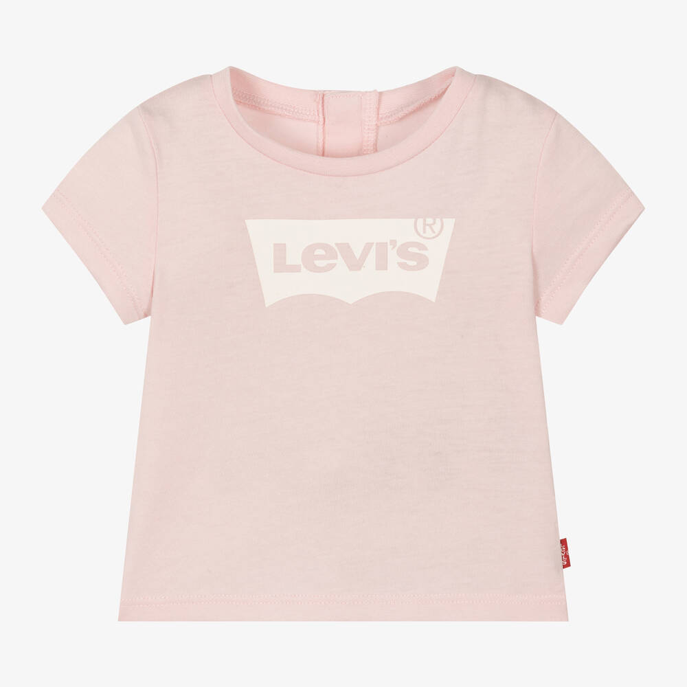 Levi's Babies' Girls Pink Cotton Batwing Logo T-shirt In Brown