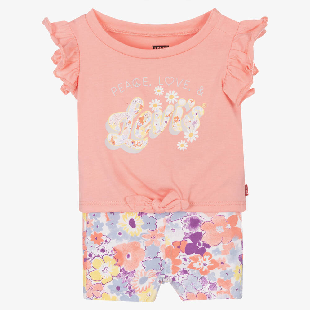 Levi's Babies'  Girls Pink Floral Cotton Shorts Set