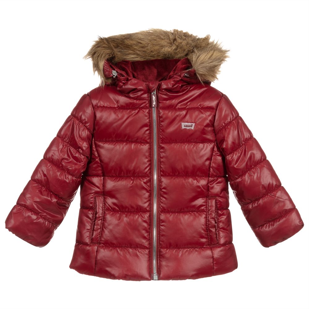 Levi's Babies'  Girls Red Padded Coat In Burgundy
