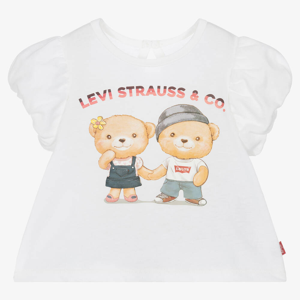 Levi's Babies'  Girls White Cotton Bear T-shirt