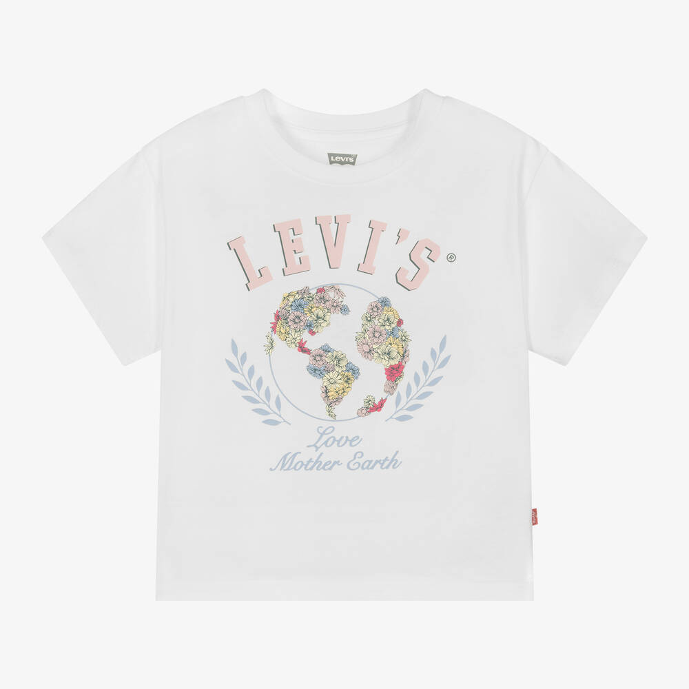 Levi's - Girls White Cotton Floral T-Shirt | Childrensalon