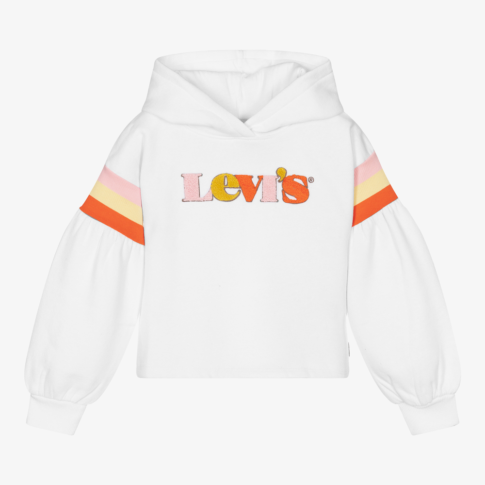 Levi's Kids'  Girls White Cotton Logo Hoodie