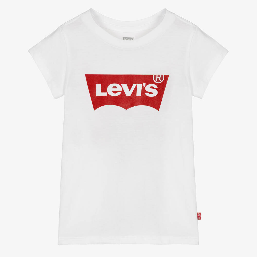 Levi's - تيشيرت لوغو قطن لون أبيض للبنات | Childrensalon
