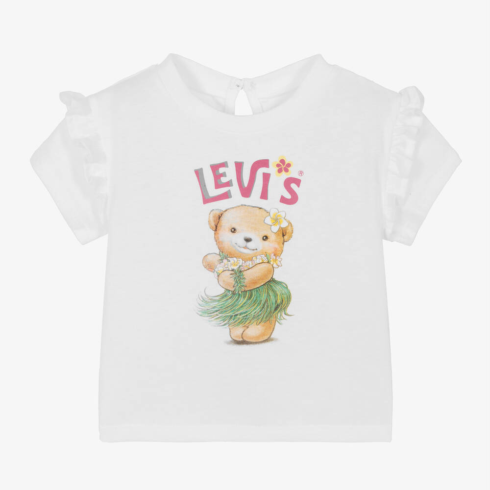 Levi's - Girls White Organic Cotton Ruffle T-Shirt | Childrensalon