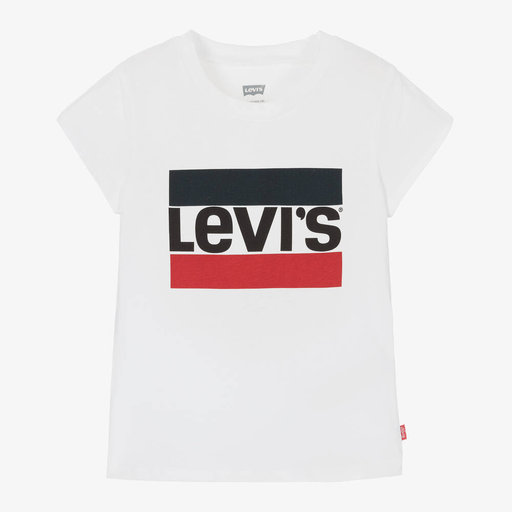 Levi's - Белая хлопковая футболка со спортивным логотипом для девочек | Childrensalon