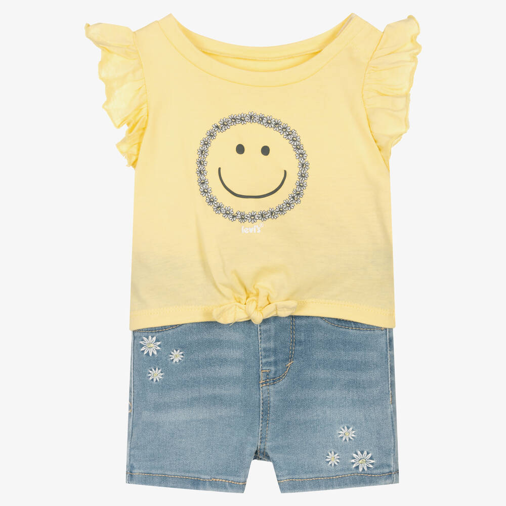 Levi's Babies'  Girls Yellow T-shirt & Blue Shorts Set