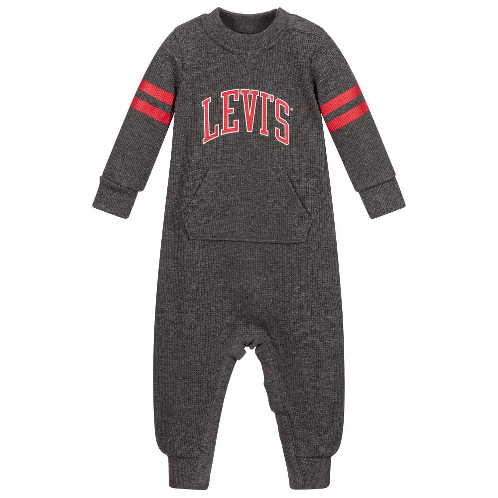 Levi's Babies'  Grey & Red Logo Jersey Romper In Grey
