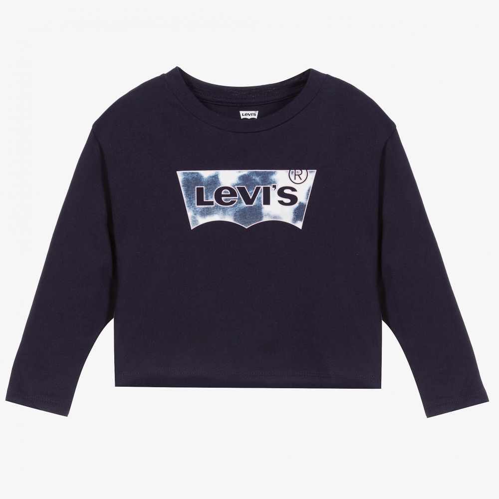 Levi's Kids'  Girls Navy Blue Cotton Logo Top