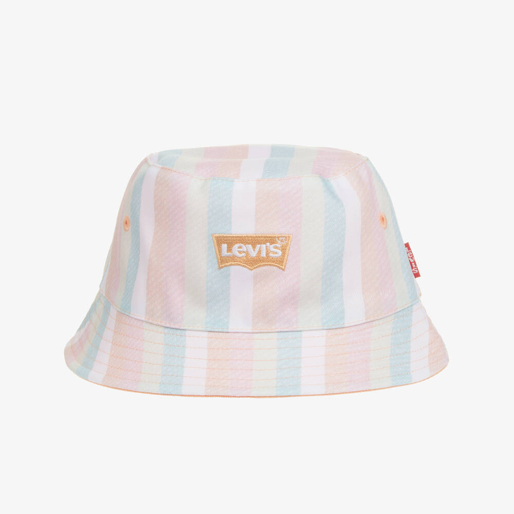 Levi's Kids' Girls Orange Reversible Batwing Logo Bucket Hat In Pink